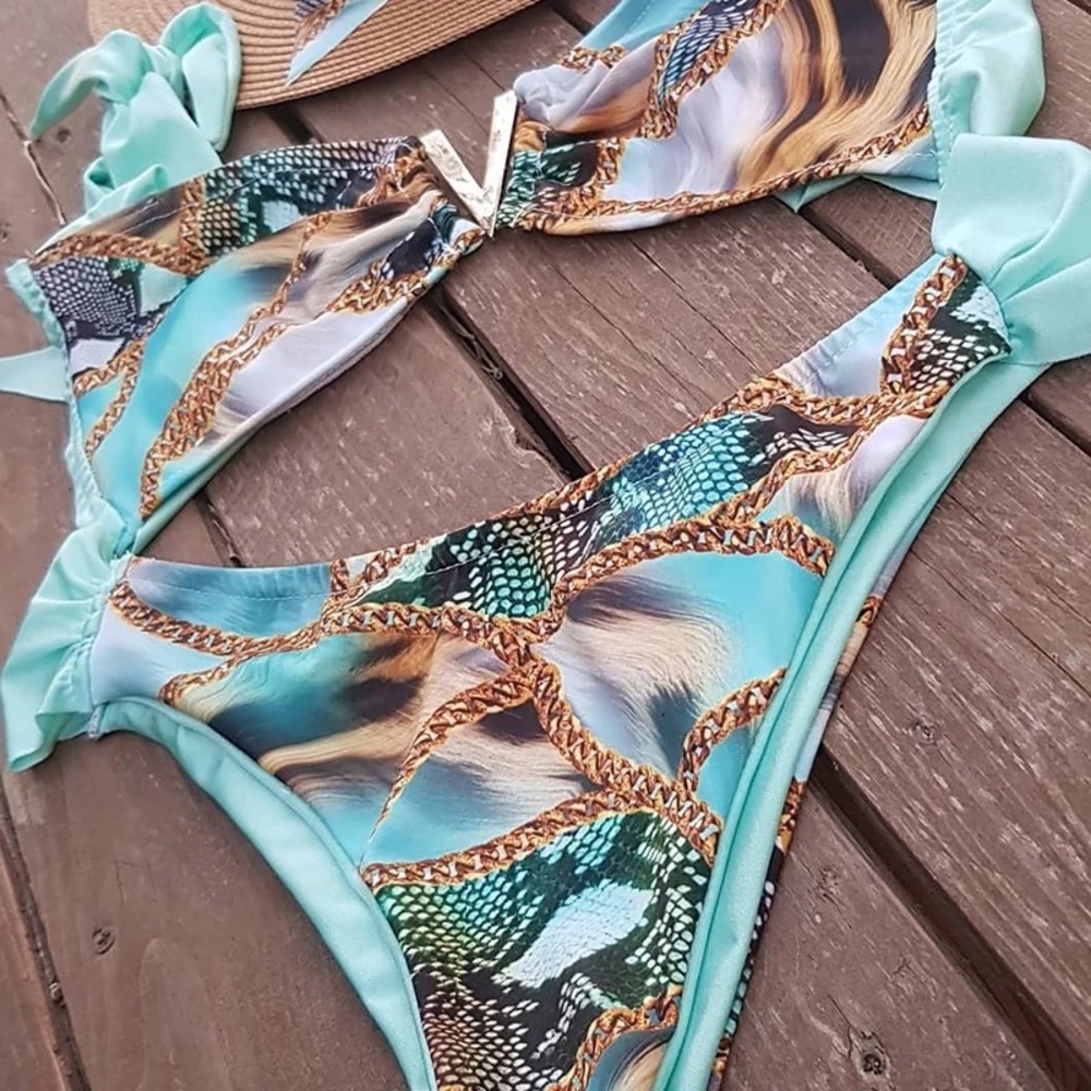 CLEARANCE Turquoise Snake Chain Bandeau Bikini Swimsuit - Picture 5 of 6